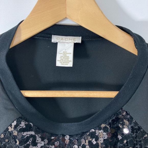 Cache Open Sleeve Black Sequin Blouse, Size Small - Picture 2 of 5